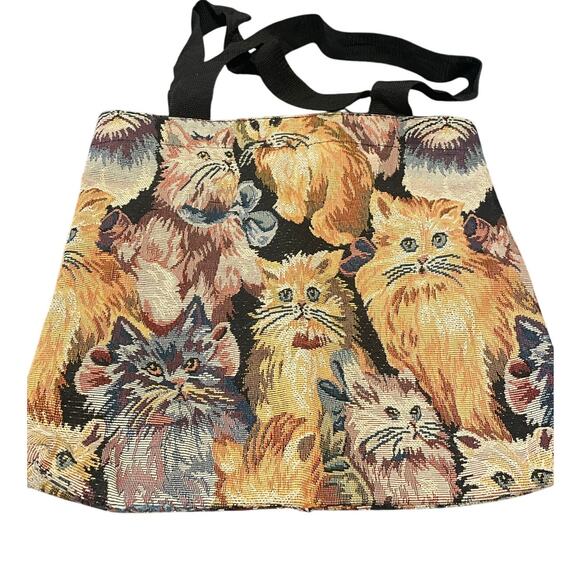 Vintage Cats‎ Kittens Upholstery Tapestry Embroidered Lined tote shoulder bag - Picture 1 of 7